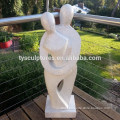 Life size outdoor stone abstract boy and girl happy family couple embrace statue